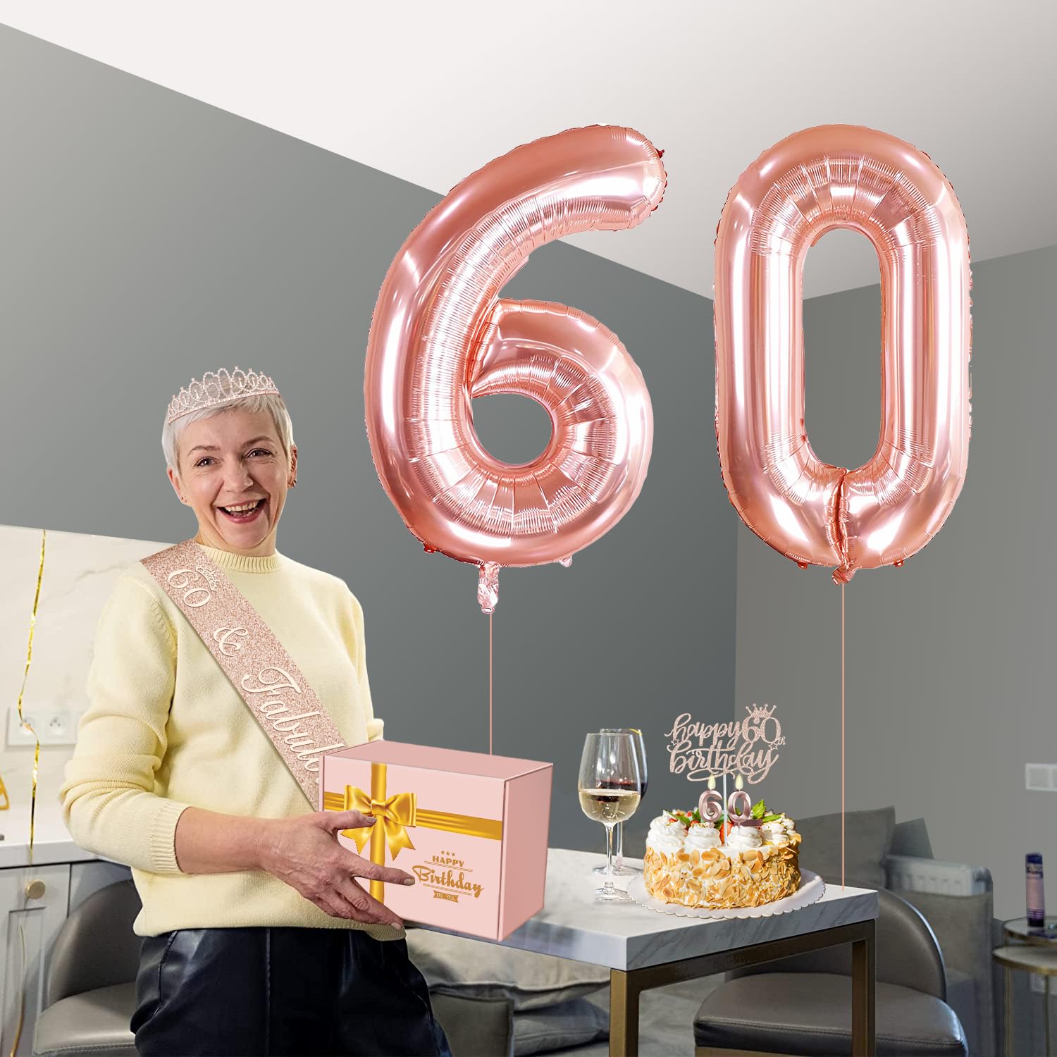 Goldene 99. Geburtstags-Dekoration Für Frauen – Komplettset Mit Krone, Schärpe, Tortenaufsatz & Ballons