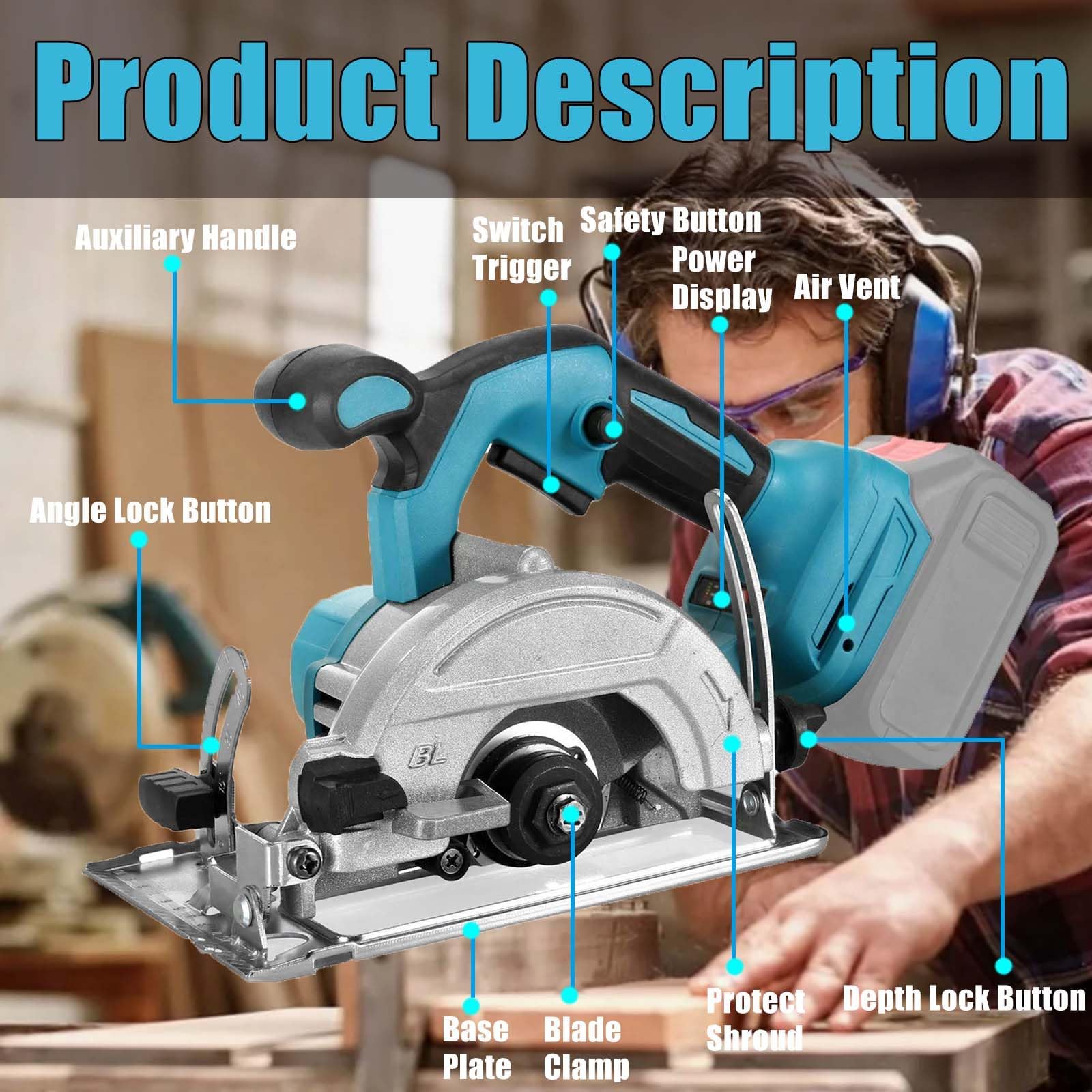 Sierra Circular Inalámbrica Compatible con Makita 18V Batería | con 3 Hojas de Sierra, Motor Sin Escobillas, Bisel de 0-45°, Profundidad 40mm, Cortar Madera Metal Blando