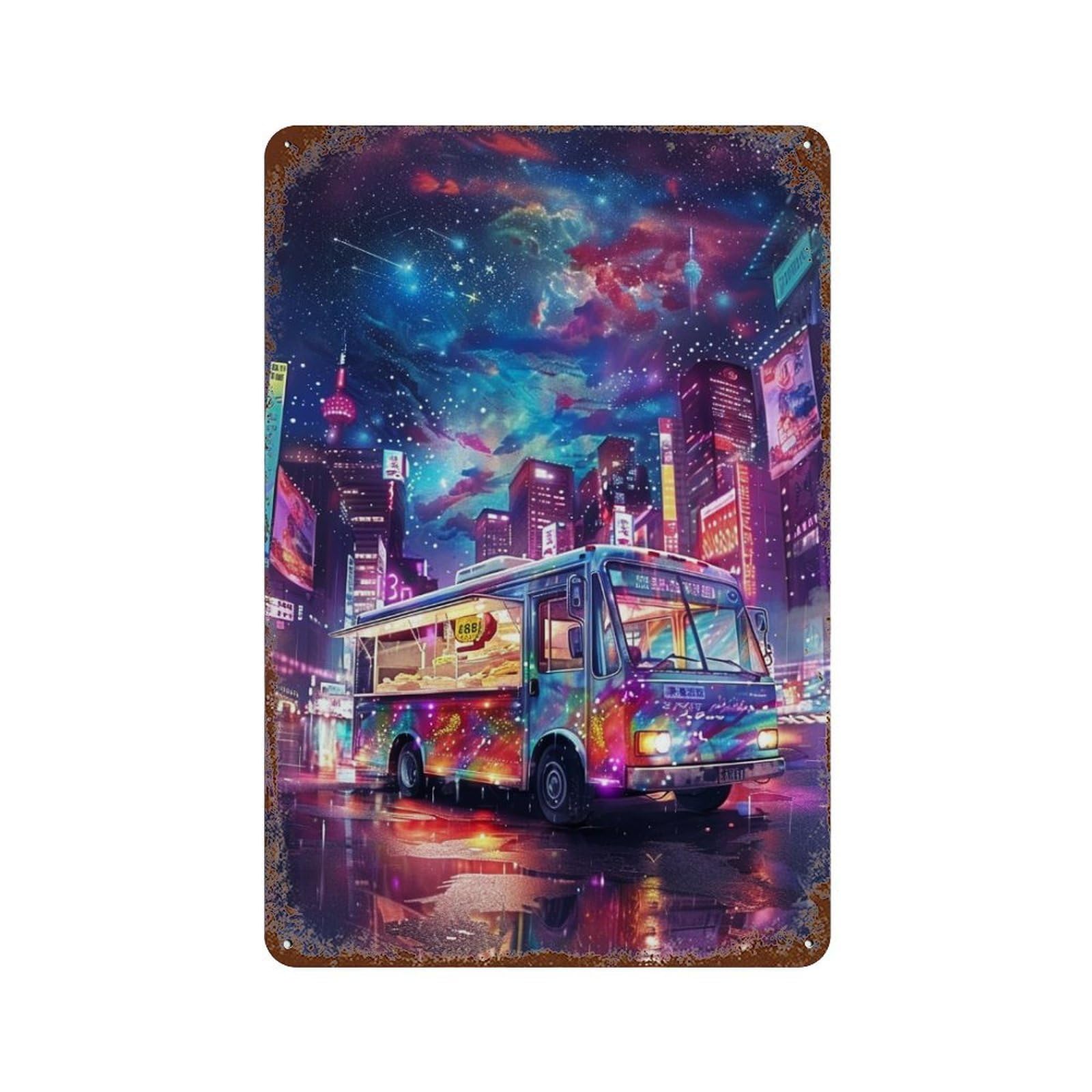 Neon City Food Truck Vintage Rust Metal Sign 11.8"x7.9", Shabby Chic Decor for Living Room, Hallway And Home Decor