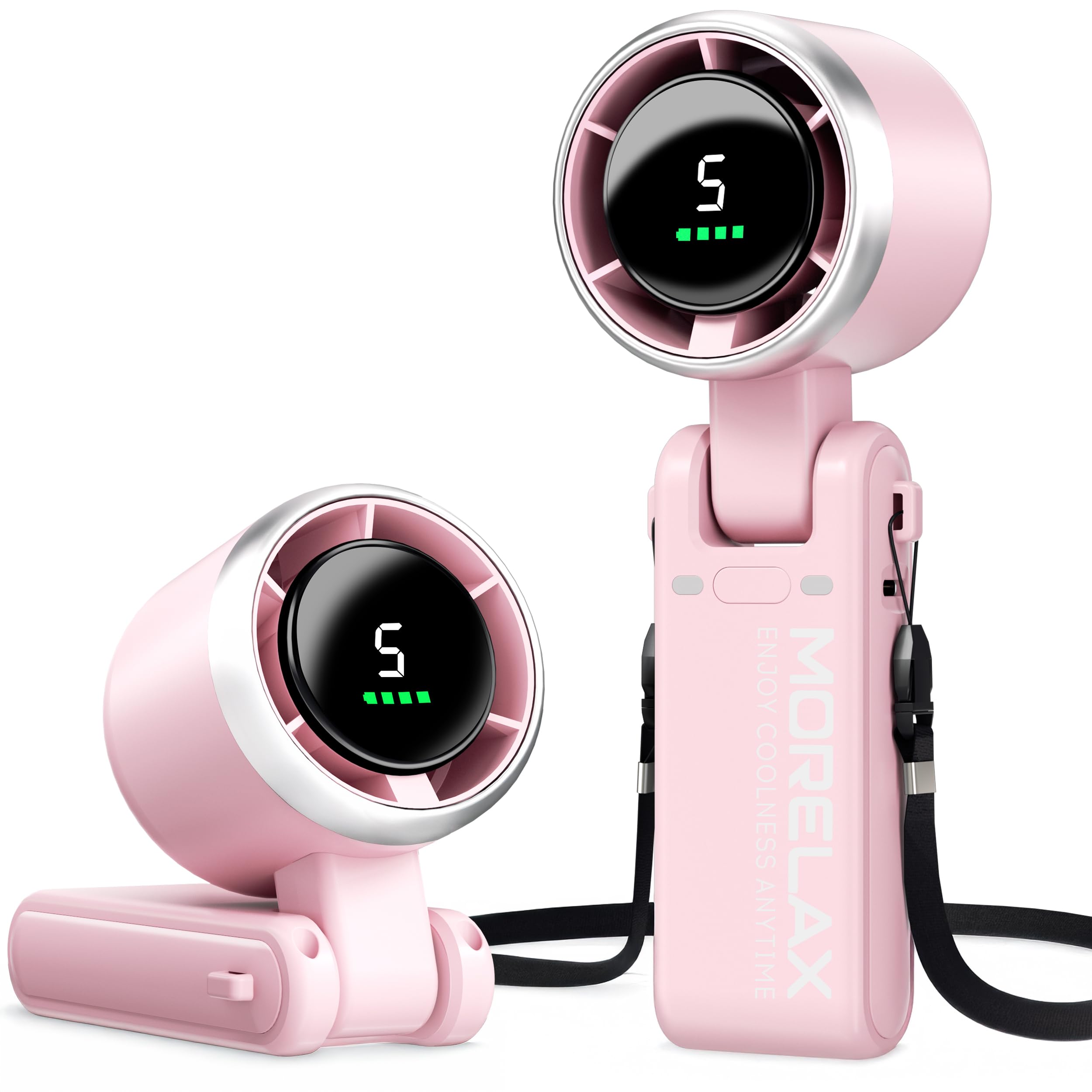 Ventilatore Portatile a Mano, Ventilatori Turbo ad Alta Velocità, 5 Velocità con Display a LED, 4000 mAh, Ventilatore Portatile Ricaricabile Tramite USB per Attività all'aperto, Viaggi, Lavoro, Rosa