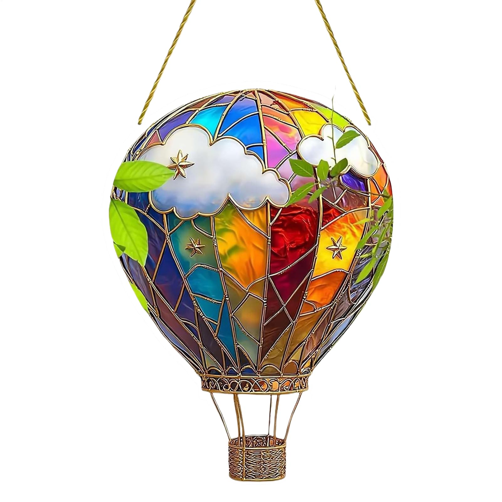 Hot Air Balloon Solar Garden Decor,2D Hanging Acrylic Ornament,Hot Air Balloon Stained Sun Catcher,Multicoloured Effect Flaming Garden Decoration Colorful Lawn Lantern for Yard Porch Patio Home