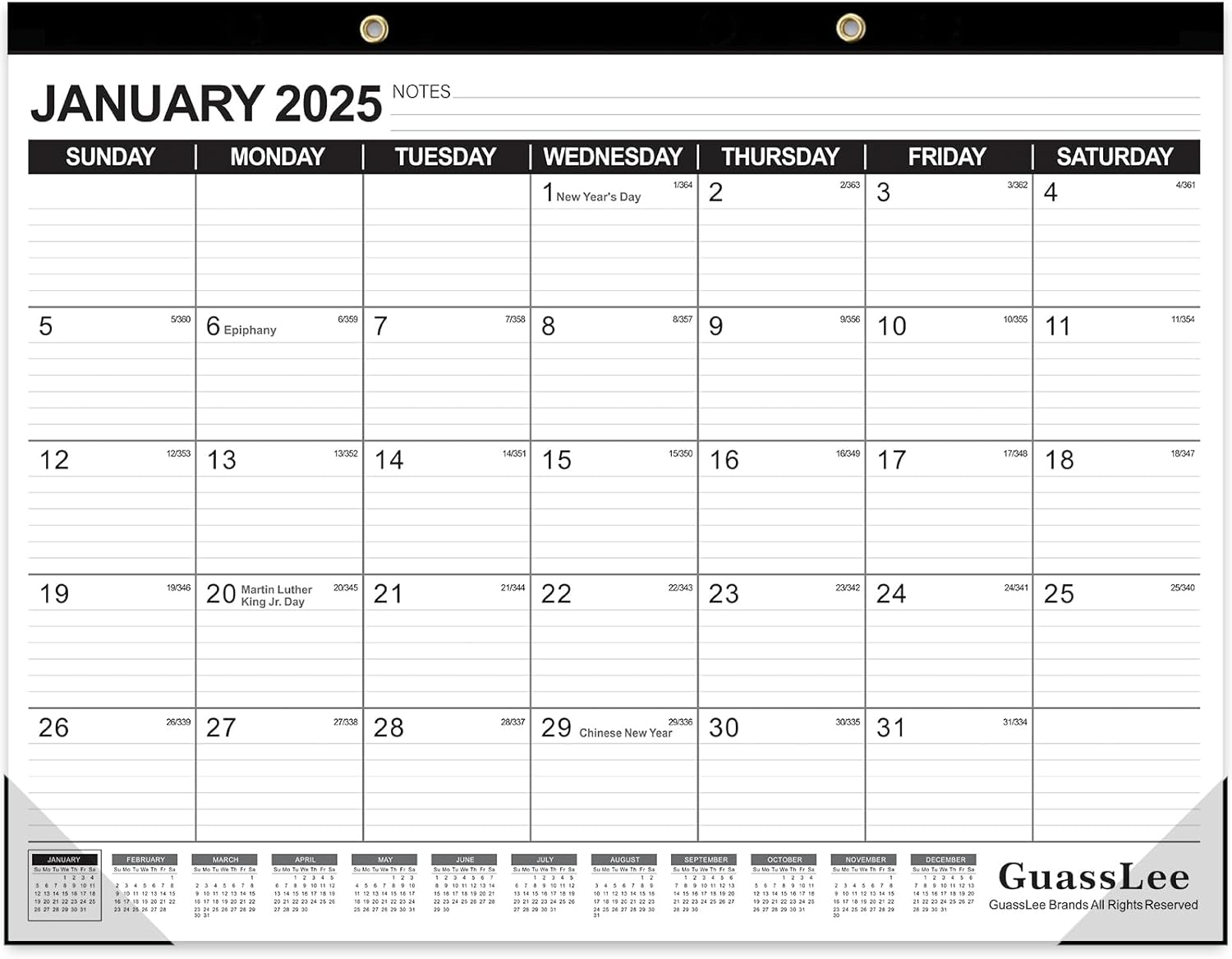 GuassLee Large Desk Calendar 202518 Months from Jan. 2025