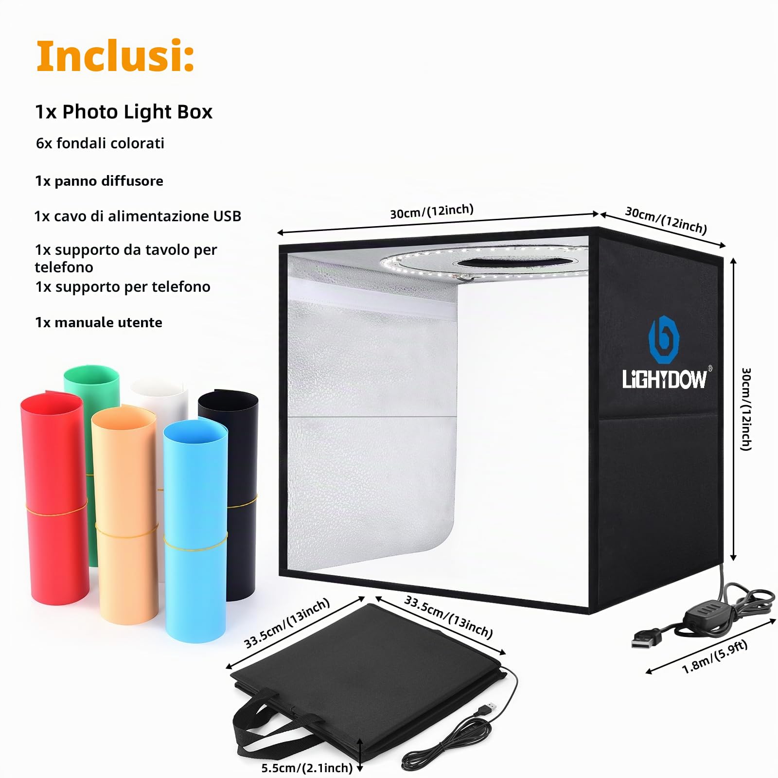 Lightdow Light Box Fotografia, 30 cm/12 "x12" Kit portatile mini tenda da tiro con 120 luci LED dimmerabili e 6 sfondi, cabina fotografica per piccoli prodotti, gioielli