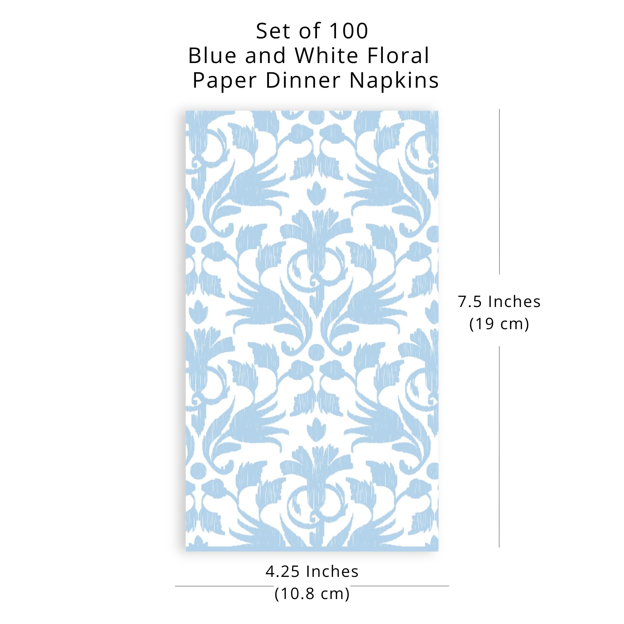 Stxy’s 100ct Light Blue and White Dinner Napkins Disposable Baby Blue Floral Napkins Paper Hand Towels for Bathroom Summer Decorative Napkin for Guest Towels, Boy Baby Shower, Bridal Shower, Reception