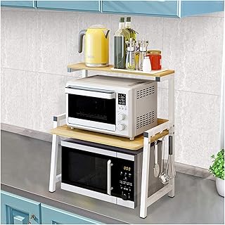 3 Tiers Kitchen Storage Shelf Microwave Oven Rack Stand Organiser Steel Frame Wood Board al Kitchen Storage Shelf Microwave Mount Shelves for Storage (Color : Style B)