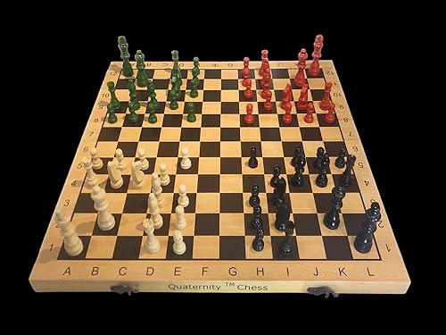 Miniatura 8 de Quaternity Chess Basic52 (IQCA) Juego de mesa de ajedrez de madera plegable grande para 4 jugadores, piezas de madera
