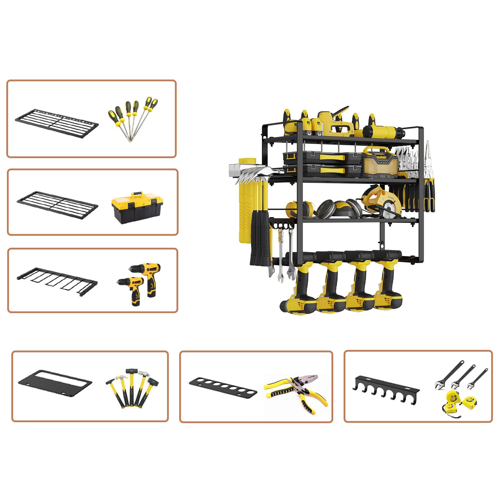 AcornFort W-1701 4 Tier 40cm Solid Metal Heavy Duty Garage Tool Workshop Shed Rack Organiser with 4 Extra Add-on Drill Holders - Image 3