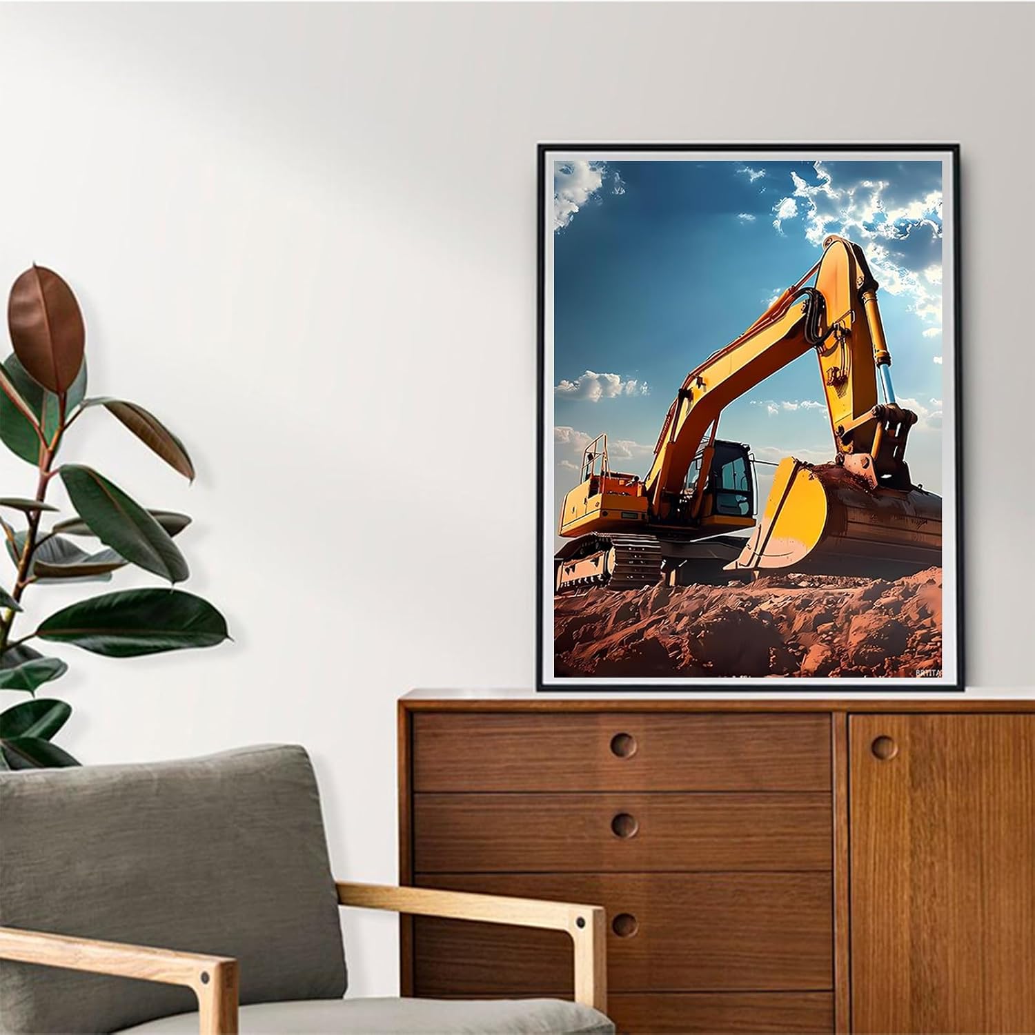 BRTITA Excavator on The Construction Diamond Painting Kits 5D Round Diamond Painting for Adult Excavator Diamond Art Kit for Wall Decor Living Room Decor 12x16in / 30x40cm