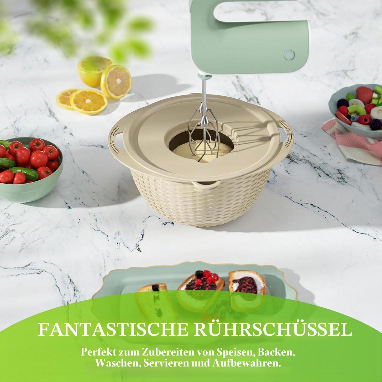 Luqeeg 4 in 1 Sieb mit Rührschüssel für die Küche, Lebensmittelsieb mit Schneidwerkzeugen, drehbares Sieb, Salatschleuder, Obstreiniger, Gemüsewaschmaschine, Home Essential
