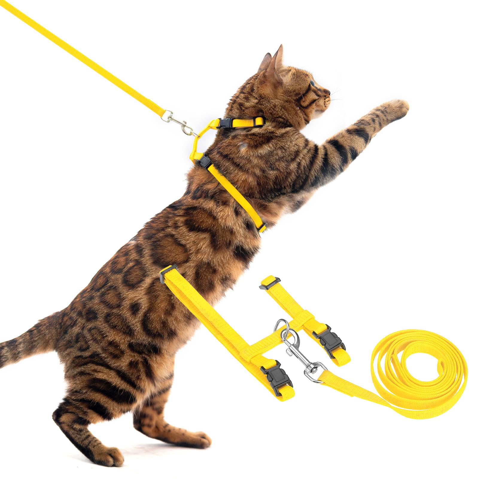 PUPTECK Adjustable Cat Harness and Lead Set Escape Proof Kitten Strap Collar for Walking Travel Yellow S, Small