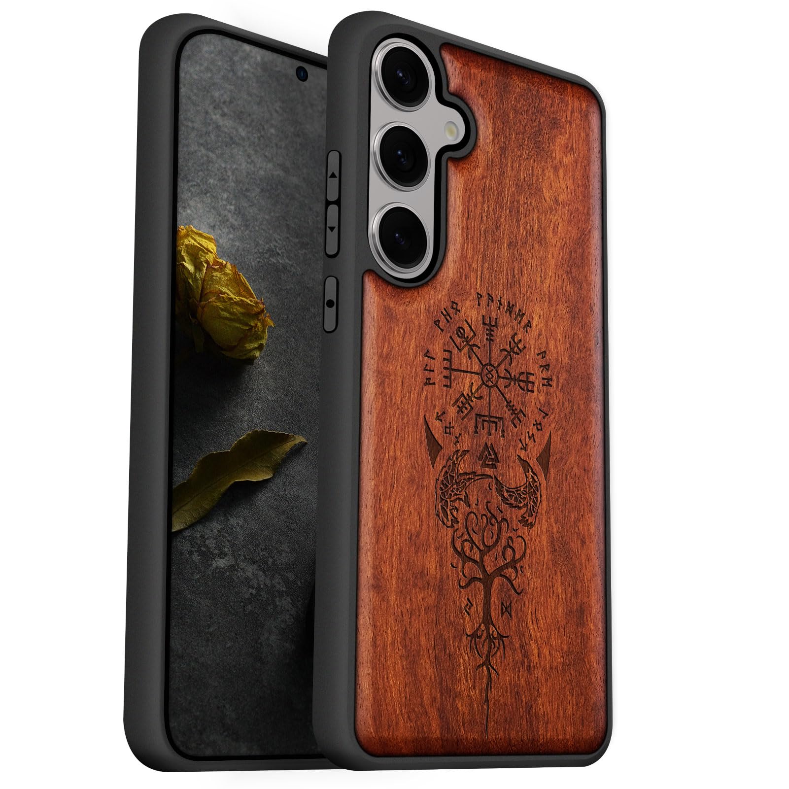 Carveit Wood Case for Galaxy S25 Plus Case 2025 [Natural Wood & Black Soft TPU] Shockproof Protective Cover Unique Wooden Design Compatible with S25