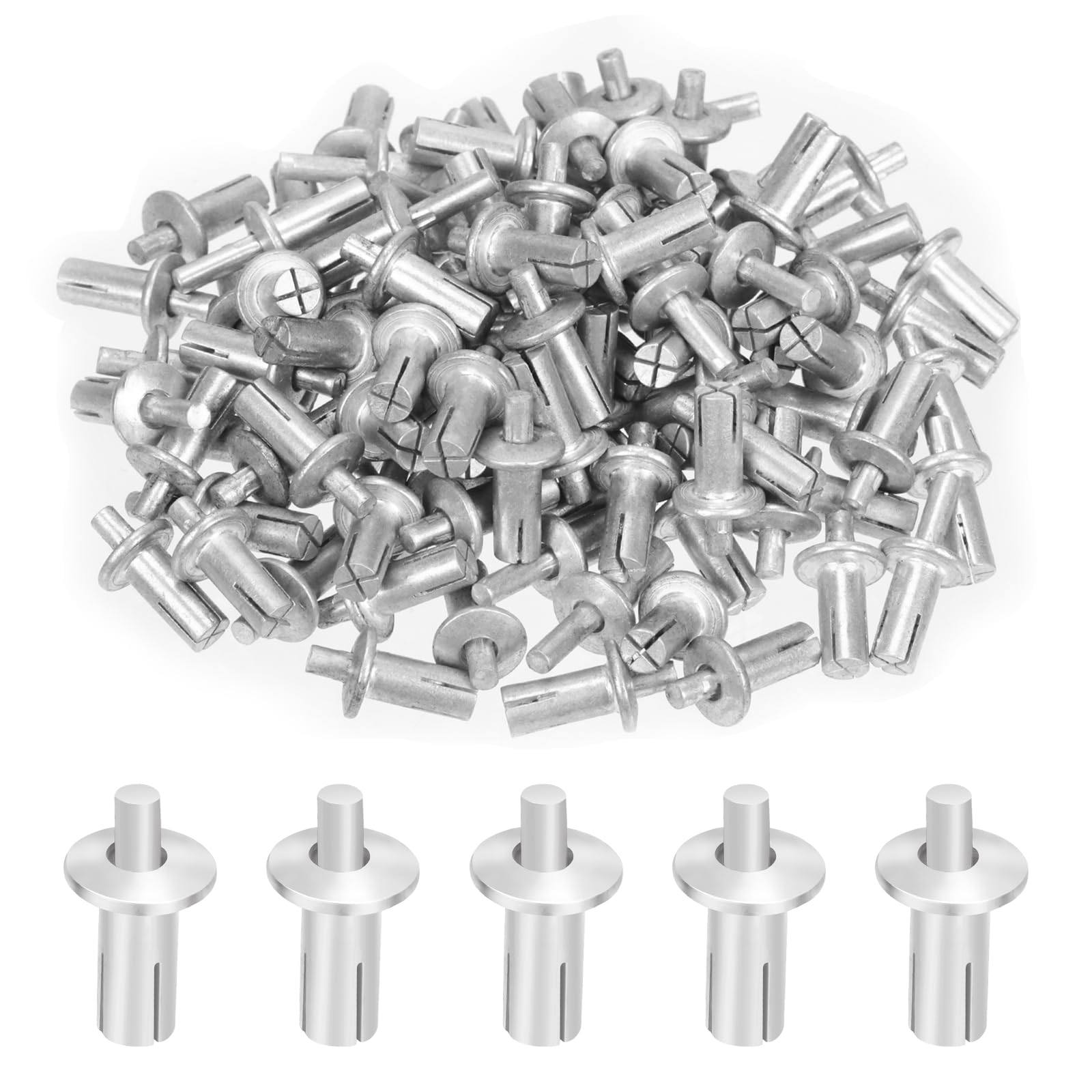 Swpeet 100Pcs M5 × 11mm Aluminum Core Rivets with Half Round Head Kit, New Drive Rivets Knock Type Expansion Aluminum Rivets Aluminum Core Rivets for Households Mechanical Devices