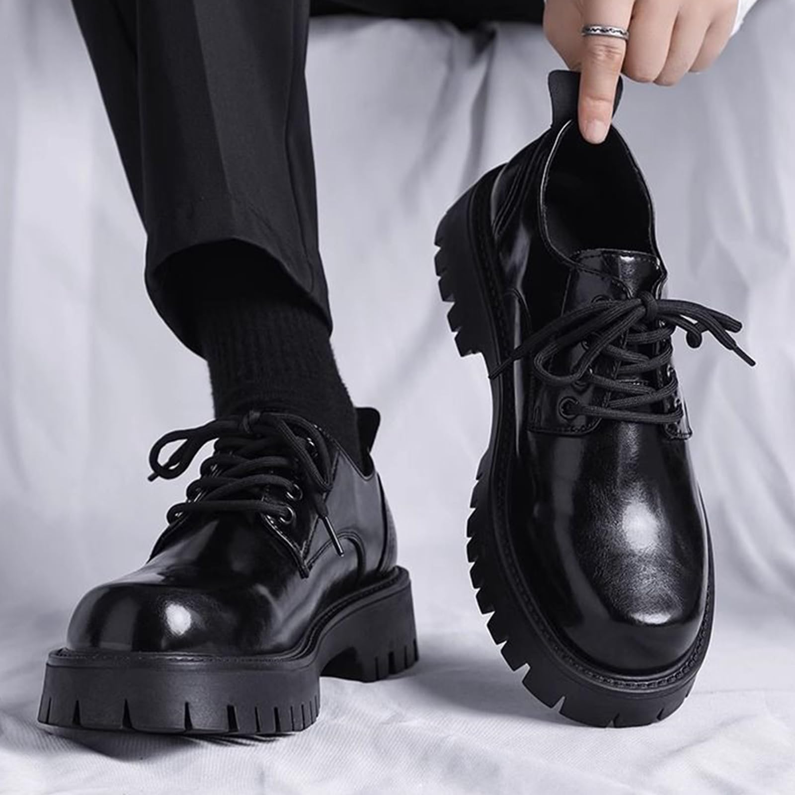 Scarpe Oxford con Plateau da Uomo Punta Tonda Scarpe Eleganti