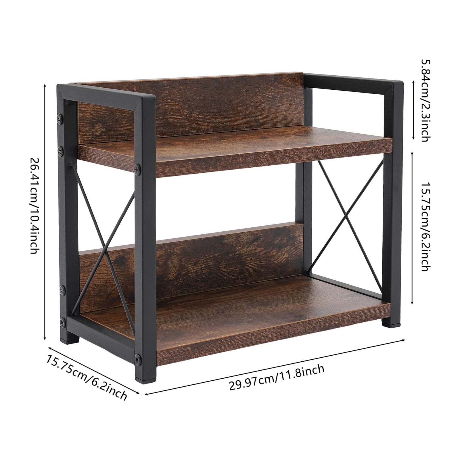 Gewürzregal, Küchenregal Stehend aus MDF und Eisen, 2 Etagen Gewürzständer für Arbeitsplatte, Stabiler Küchen Organizer mit 30kg Belastbarkeit, Rutschfest, Braun, 30x15,75x26,42cm