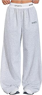 Women's Letter Print Wide Leg Pants Casual Patchwork Workout Athletic Tr...