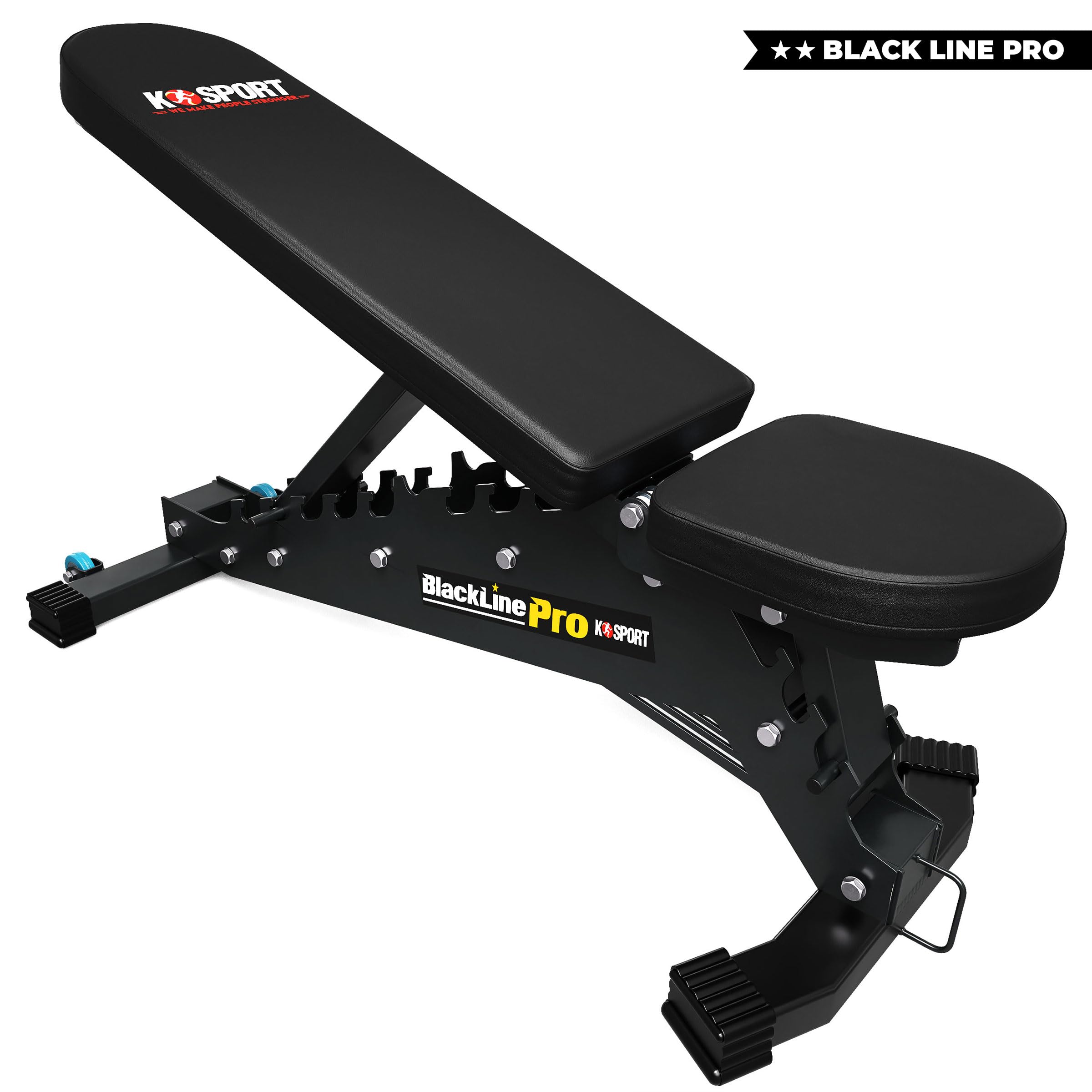 K-Sport: * Black Line * – Panca professionale | Panca professionale di alta qualità fino a 375 kg | Panca multifunzione regolabile in più posizioni, panca inclinata e panca piatta