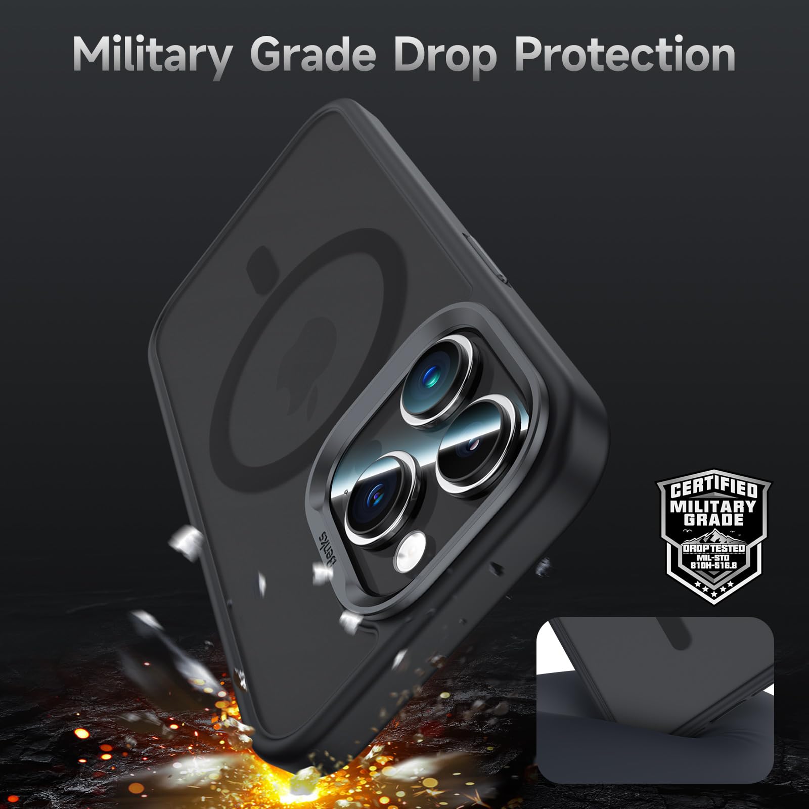 BENKS Magnetico Cover iPhone 15 Pro Compatibile con MagSafe Traslucido Opaco con Airbag Armatura Protezione di Grado Militare Antiurto, Custodia Protettiva Sottile per iPhone 15 Pro, Nero