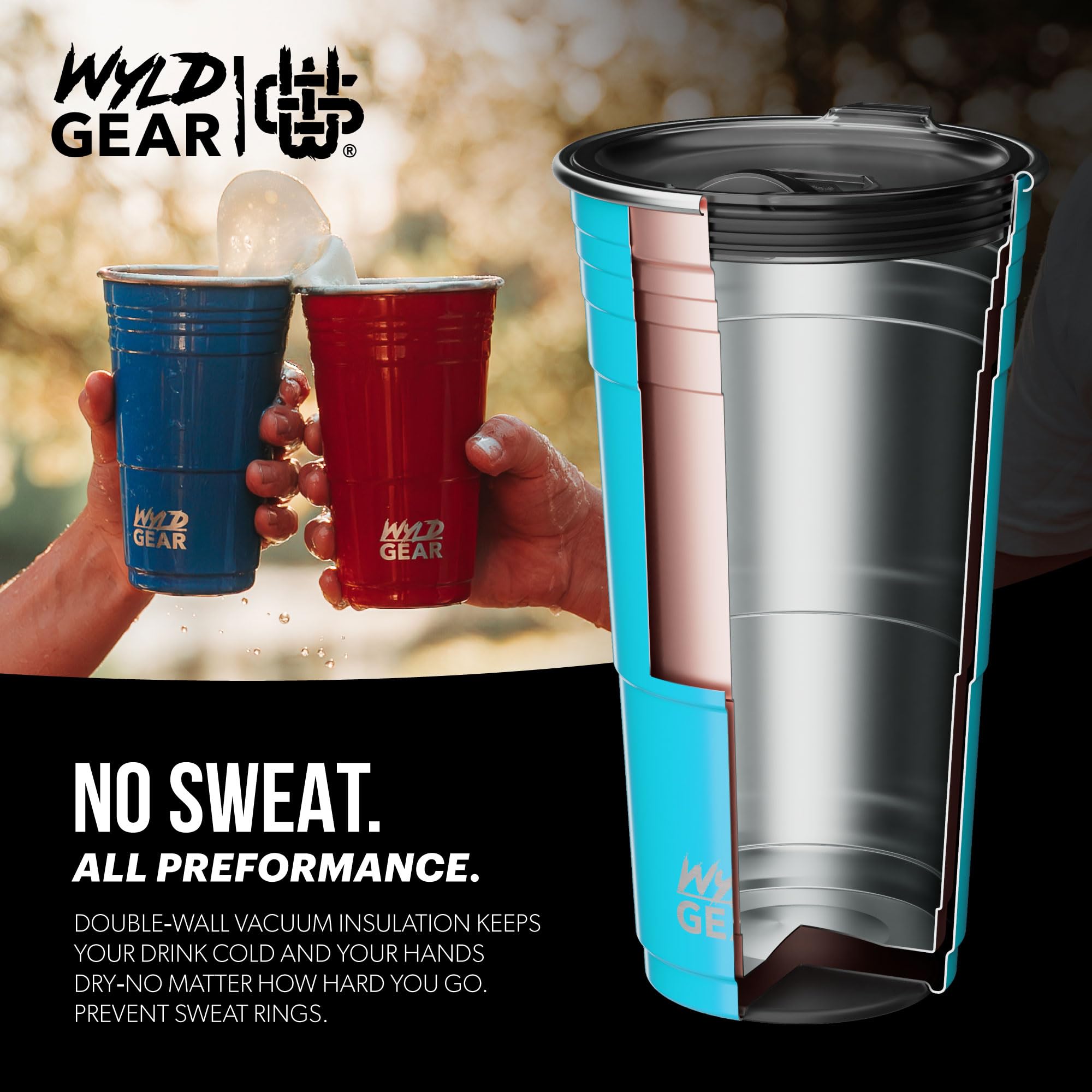 Wyld Gear Partybecher, 900 ml, Blaugrün, Edelstahl, wiederverwendbar, Metallbecher mit Deckel