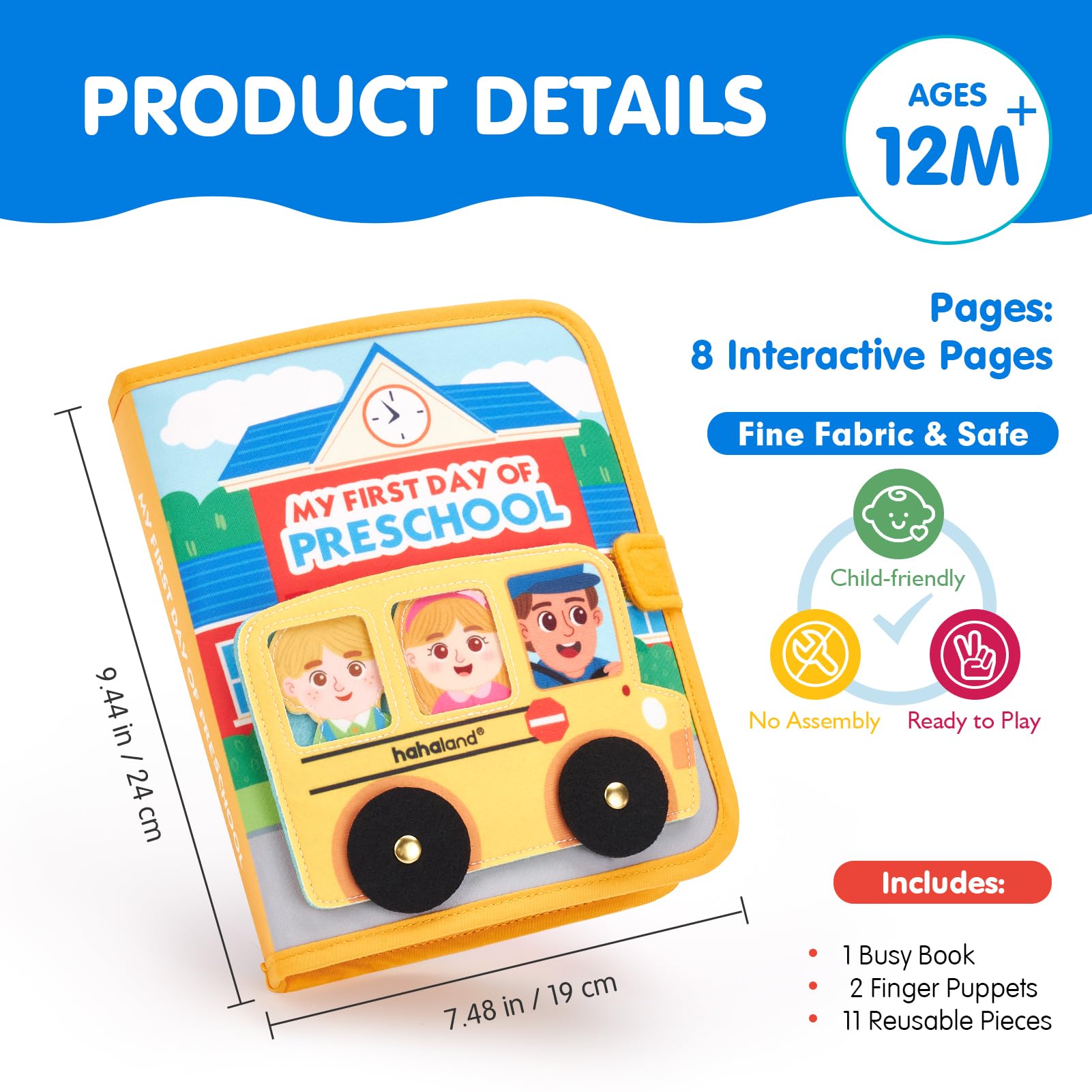 hahaland Preschool Busy Books for Toddlers 2-4 - Montessori Toddler Busy Board for 2 3 Year Old, 20 in 1 Quiet Book Educational Toddler Toys for 1 2 3 Year Old Boy Girls Gifts — view 8