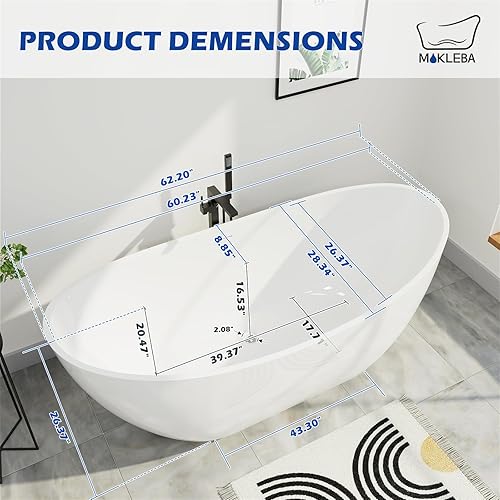 Miniatura 3 de Bañera independiente Lucite de acrílico de 62 pulgadas, doble forma de pantufla contemporánea con drenaje cromado de puntera, desbordamiento