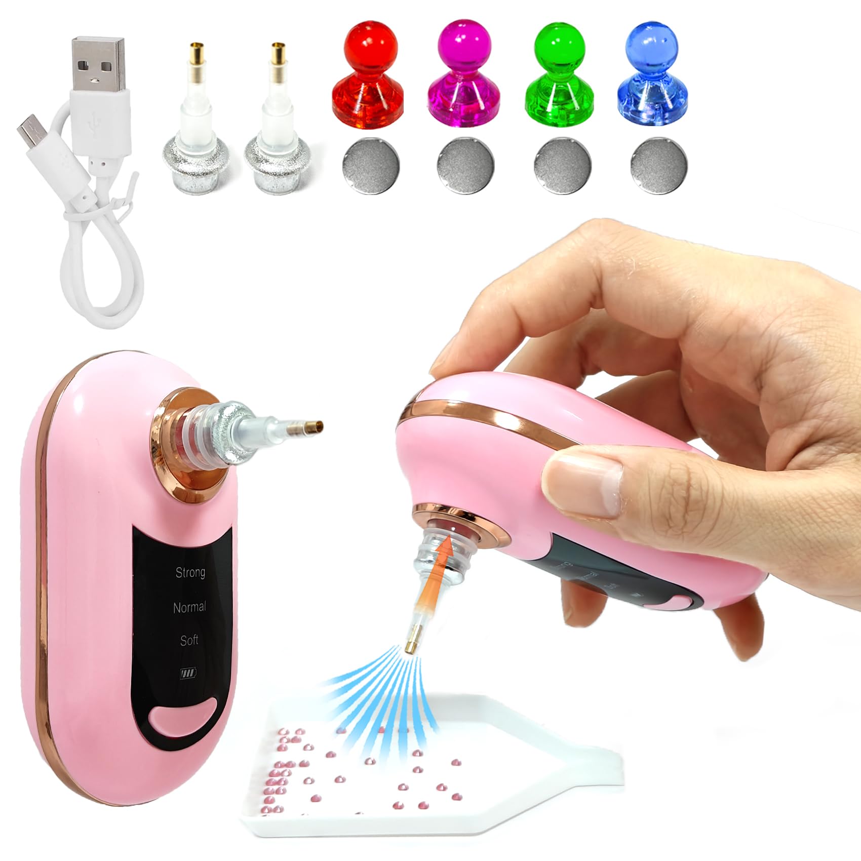 Reofrey Lightweight Electric Diamond Painting Pens with Vacuum Pump - 3 Adjustable Suction Mode & Rechargeable - 4pcs Diamond Art Locator Accessories