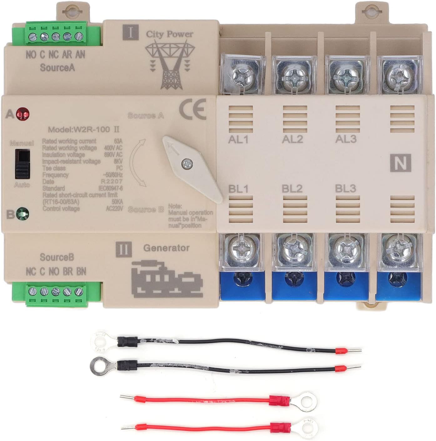 4P Automatic Transfer Switch, 63a ATS Dual Power Automatic Transfer Switch Electrical Selector Switch Generator Changeover Switch