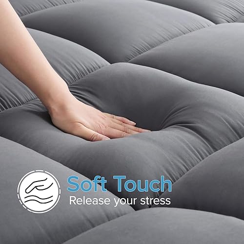 Miniatura 4 de VALUXE Cubrecolchón tamaño King, refrescante, ajustable, extra grueso, protector de colchón suave alternativo para aliviar el dolor de espalda con
