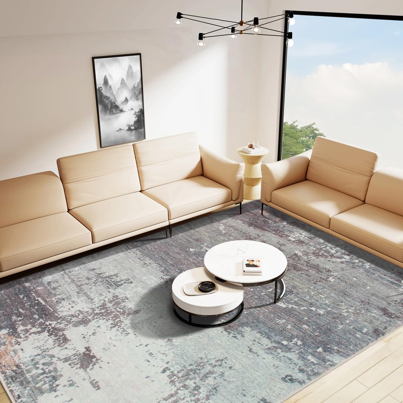 Betadistor Rug Living Room, Machine Washable Rugs Modern Soft Short Pile Area Rugs for Bedroom Dining Room Abstract Carpet for Office Kitchen Non Slip Non Shedding, 120x160CM, Grey, 305-06120 — image 1