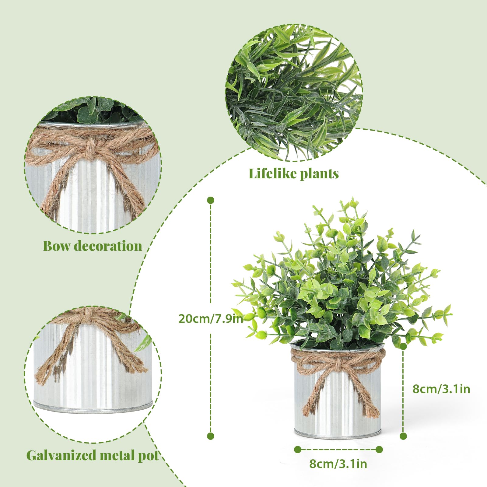 Set Mit 3 Künstlichen Topfpflanzen – Eukalyptus, Buchsbaum & Aloe In Geometrischen Betontöpfen, Deko Für Zuhause & Büro