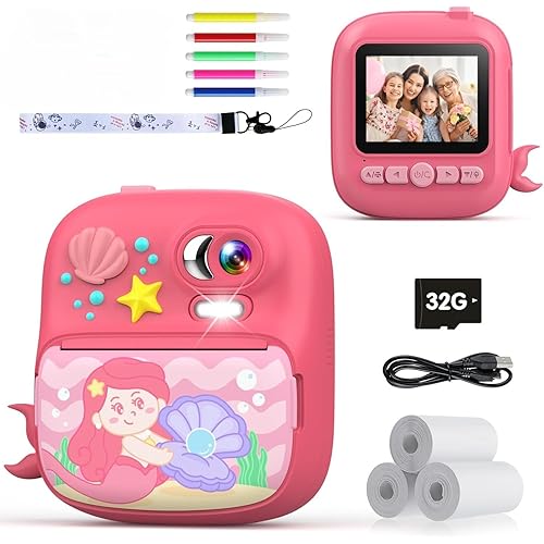 Kids Camera Instant Print, Camera for Kids with Printing Photo Paper, Toys for Girls Aged 3-13, Toddler Digital Camera for 4 5 6 7 8 9 10 11 12 Years Old - Pink