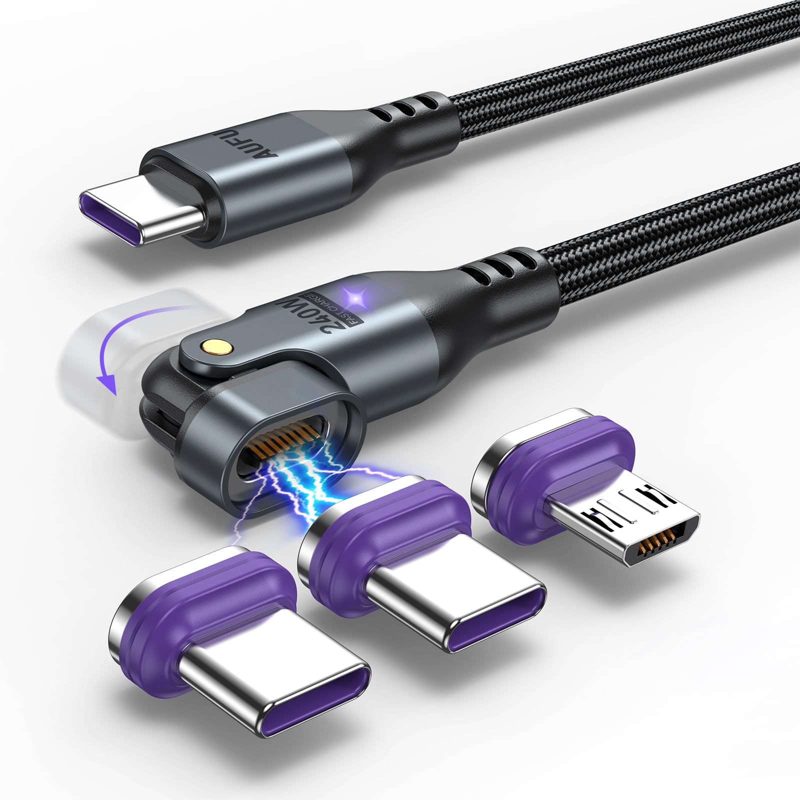 AUFU 16PIN 240W Magnetic Charging Cable (6ft/1Pack), 180 Rotation Magnetic USB C Charging Cable/Magnet Phone Charger/Data Transfer Cord for 1Phone16/