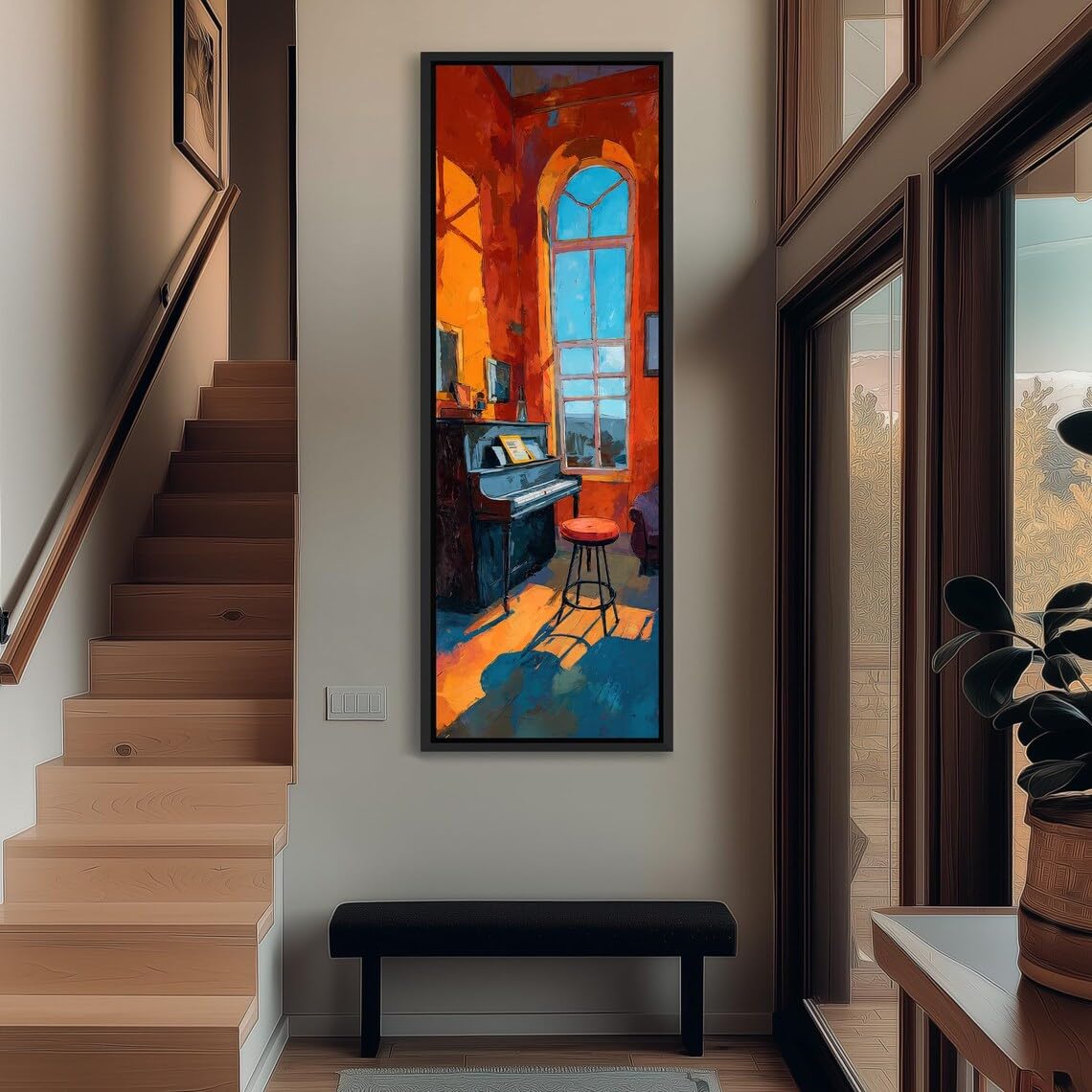 Toile pour salle de piano étroite - Solution déco verticale pour mur vide de studio de musique - 8