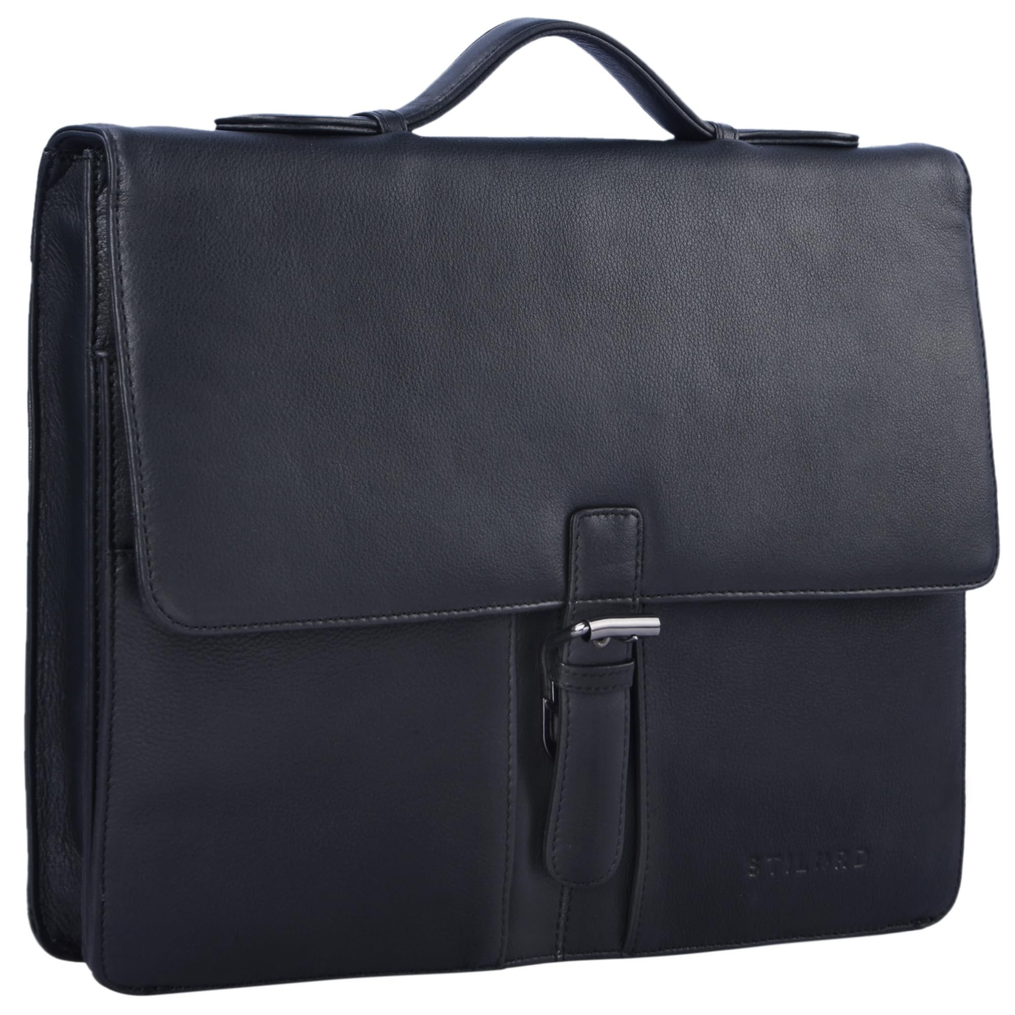STILORD Aurelio Vintage Konferenzmappe Leder mit Griff A4 Aktentasche schmal Aktenmappe Dokumentenmappe mit Henkel für 13,3 Zoll MacBooks echtes Rindsleder Farbe:mittel - braun