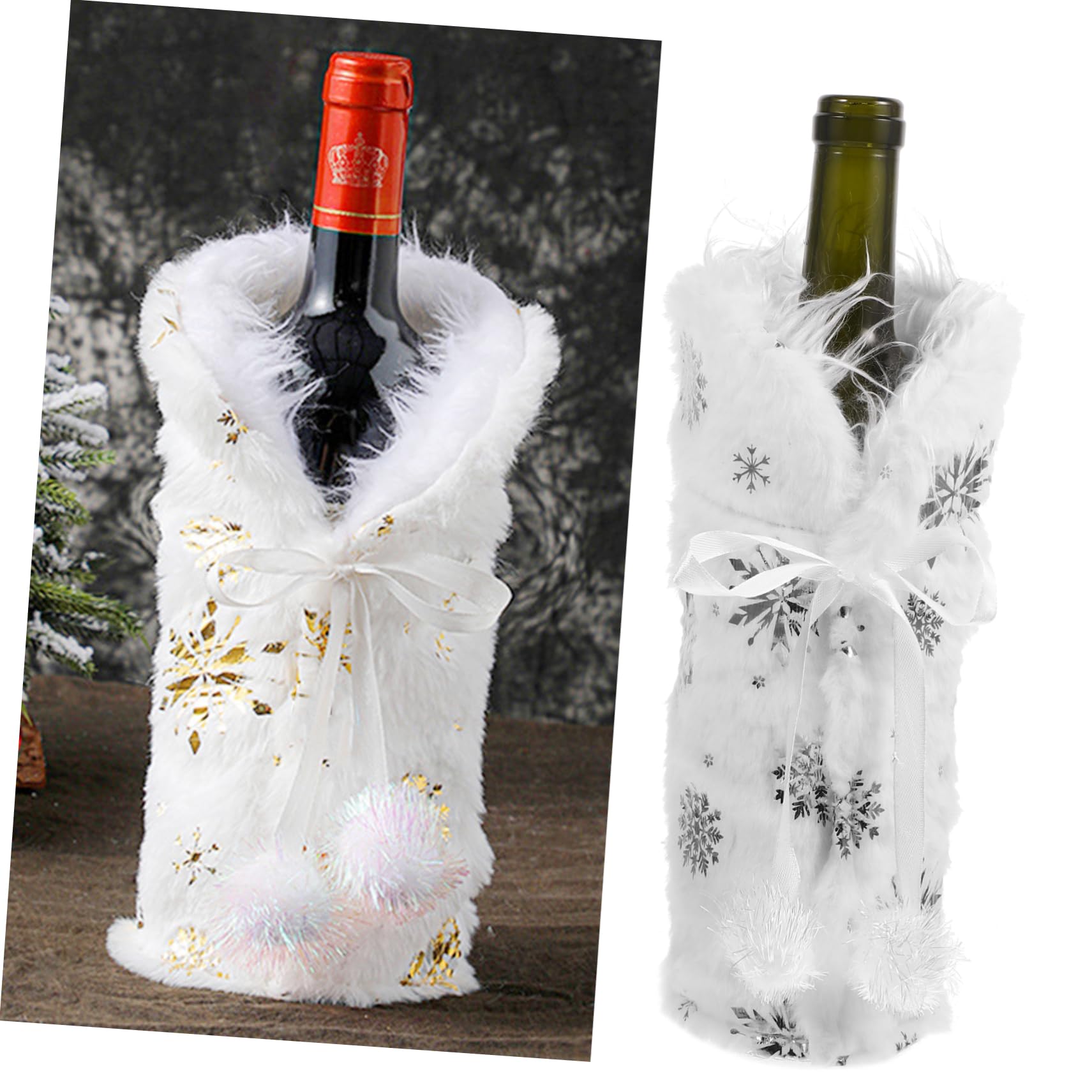 TOPBATHY Lot De 4 Housses De Bouteille De Vin De Noël Motif Flocon De Neige Réutilisables Décoratives 2 Pièces X 4