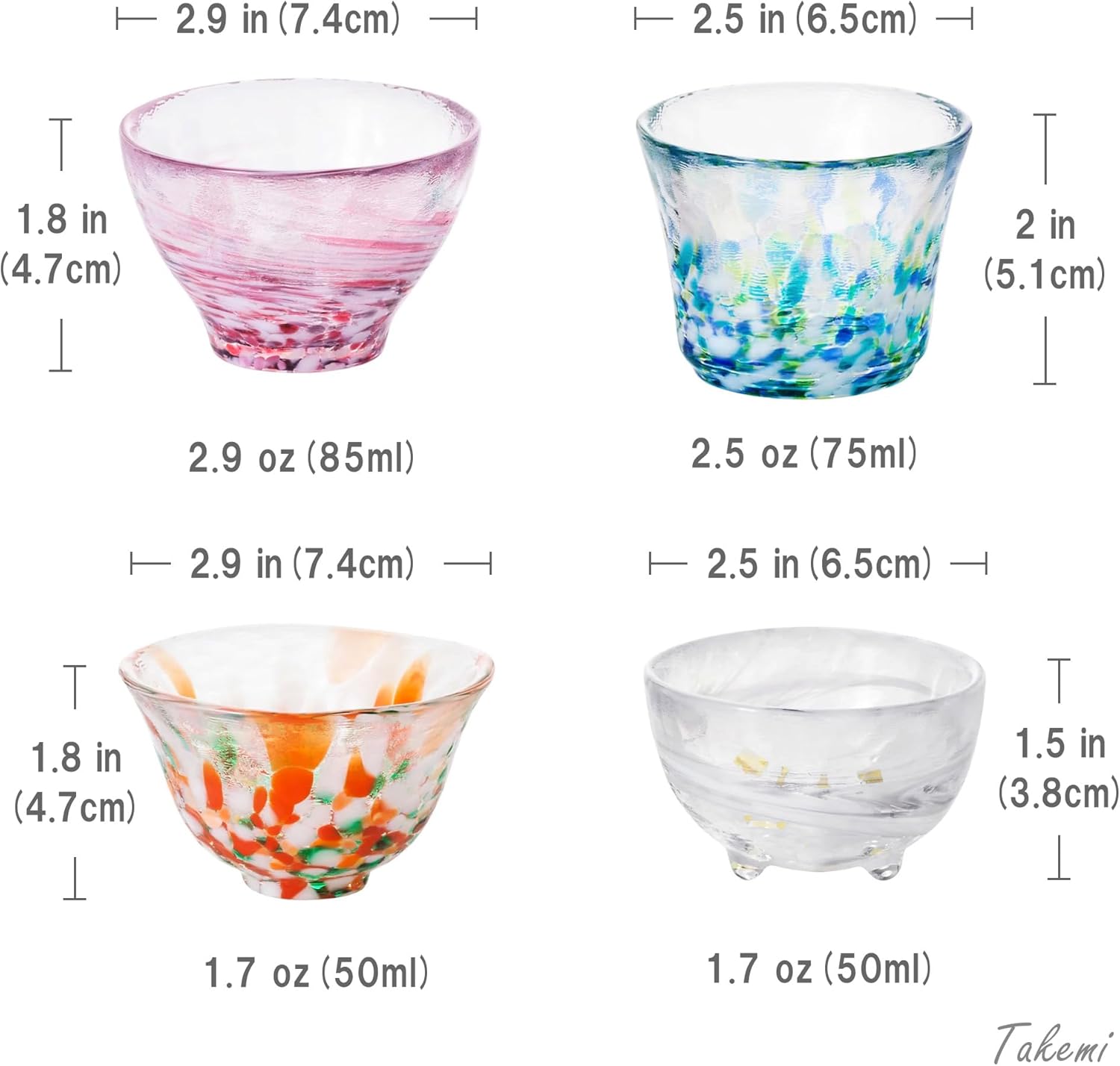 Handcrafted Japanese Sake Set – Elegant Gift for Any Occasion (Mizubasho Sake Carafe 4 Cups Set (Four Seasons), Carafe (12.3 oz-365ml), Cup (1.7-2.9 oz - 50-85ml))