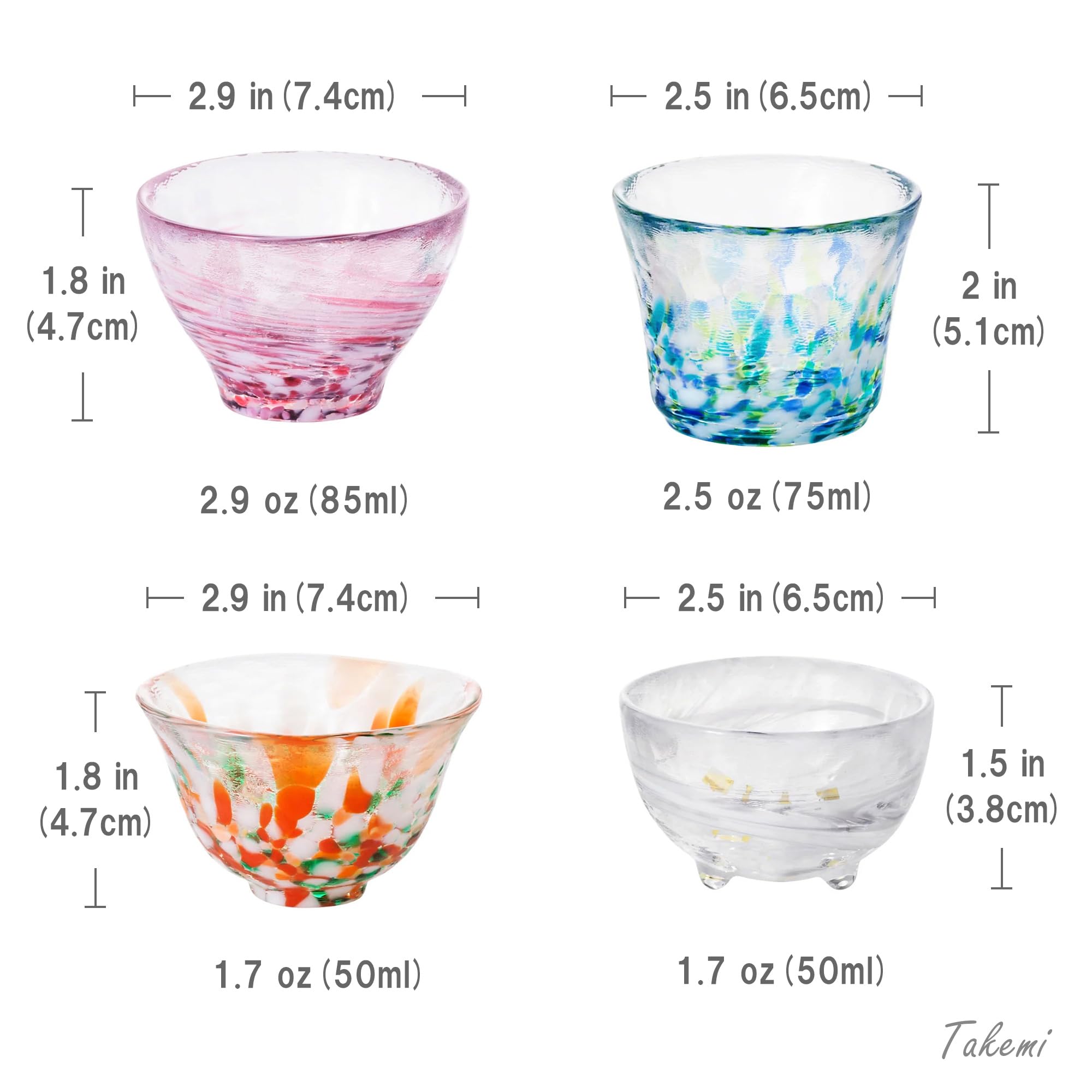 Tsugaru Vidro Handcrafted Mini Glass Set Elegant Japanese Sake Cups Perfect for Any Occasion Made in Japan (Four Seasons (4 pcs), Sake Glass (1.7-2.9 fl oz))