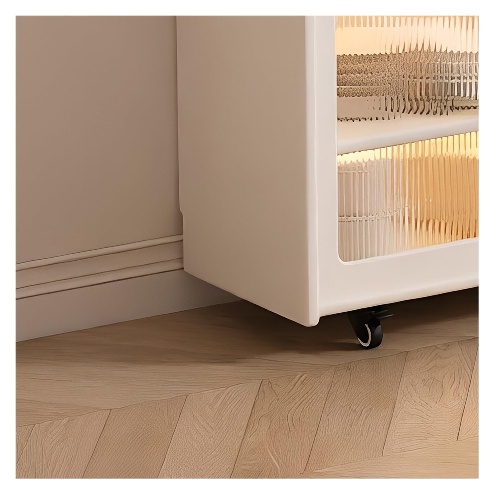 Carrello da cucina Credenza a isola con cassetti, ante in vetro scanalato e ruote con serratura(L)