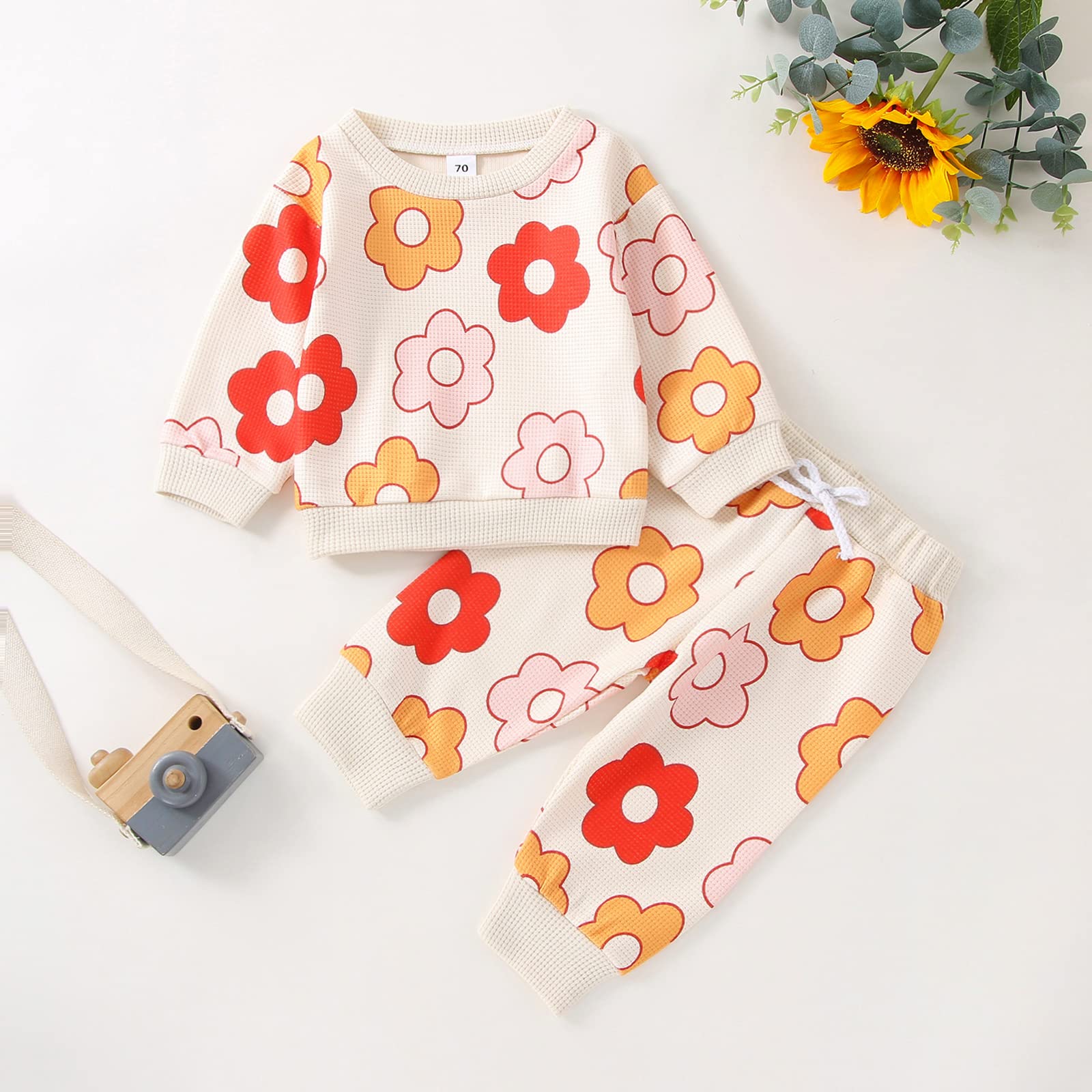 Newborn Infant Baby Girl Floral Clothes Set Long Sleeve Pull On Top Long Pants 2Pcs Fall Winter Outfits (Floral Set A,18-24 Months)