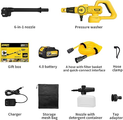 Miniatura 7 de Lavadora a presión inalámbrica sin escobillas, lavadora a presión eléctrica de 970 PSI con boquilla 6 en 1, lavadora a presión de 3 niveles