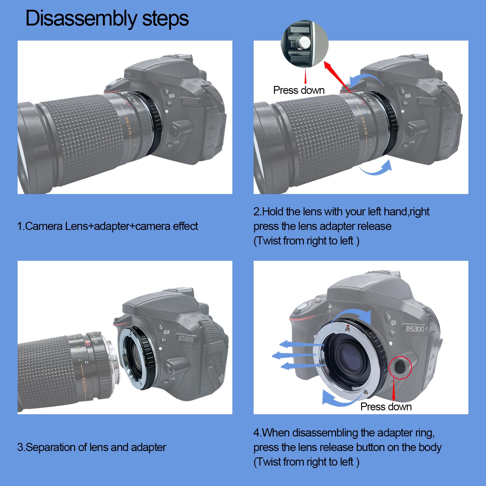 Adaptateur d'objectif MD vers Nik - Compatible avec objectif Minolta (MD/MC) sur appareils photo reflex Nik-F D780, D3000, D3100, D3200, D3400, D3400, D5000, D5100, D5200(MD vers Nik(Ai) - Avec