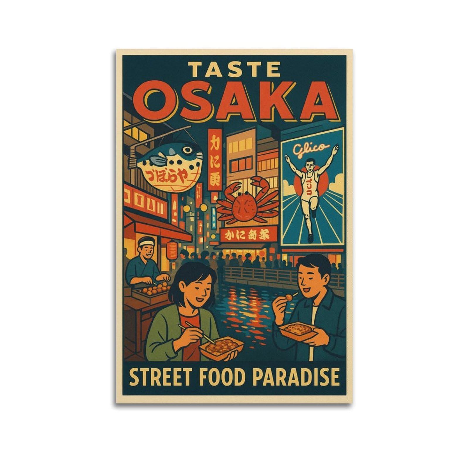 OKAHYS Vintage Travel Osaka Japan Artwork Poster Decorative Painting Canvas Wall Artworks Picture 16x24inch(40x60cm)
