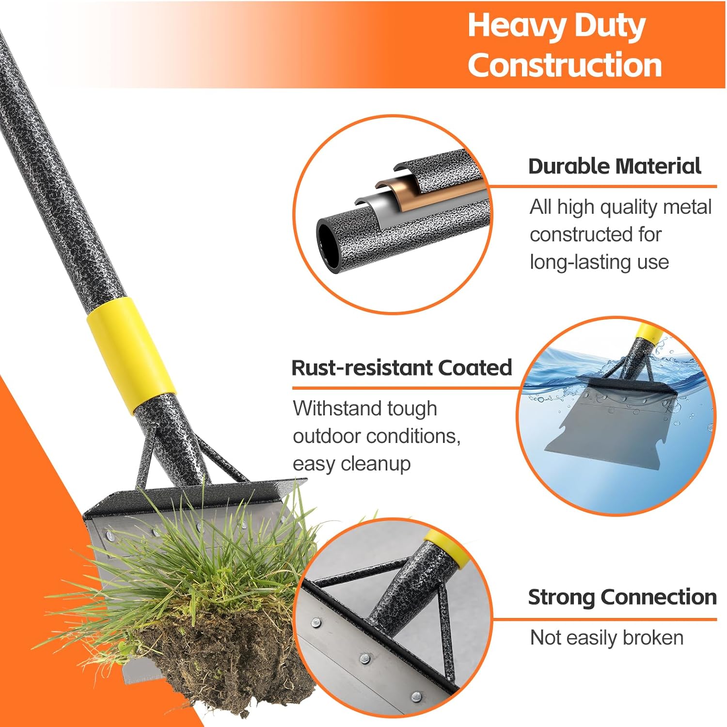 Floor Scraper Long Handle - Weed Scraper Tool,Multifunctional Garden Cleaning Flat Shovel,Heavy Duty Metal Sharp Blade for Lawn Edging,Sidewalk Weeding,Driveway Steps Snow Shovel Ice Removal 60"