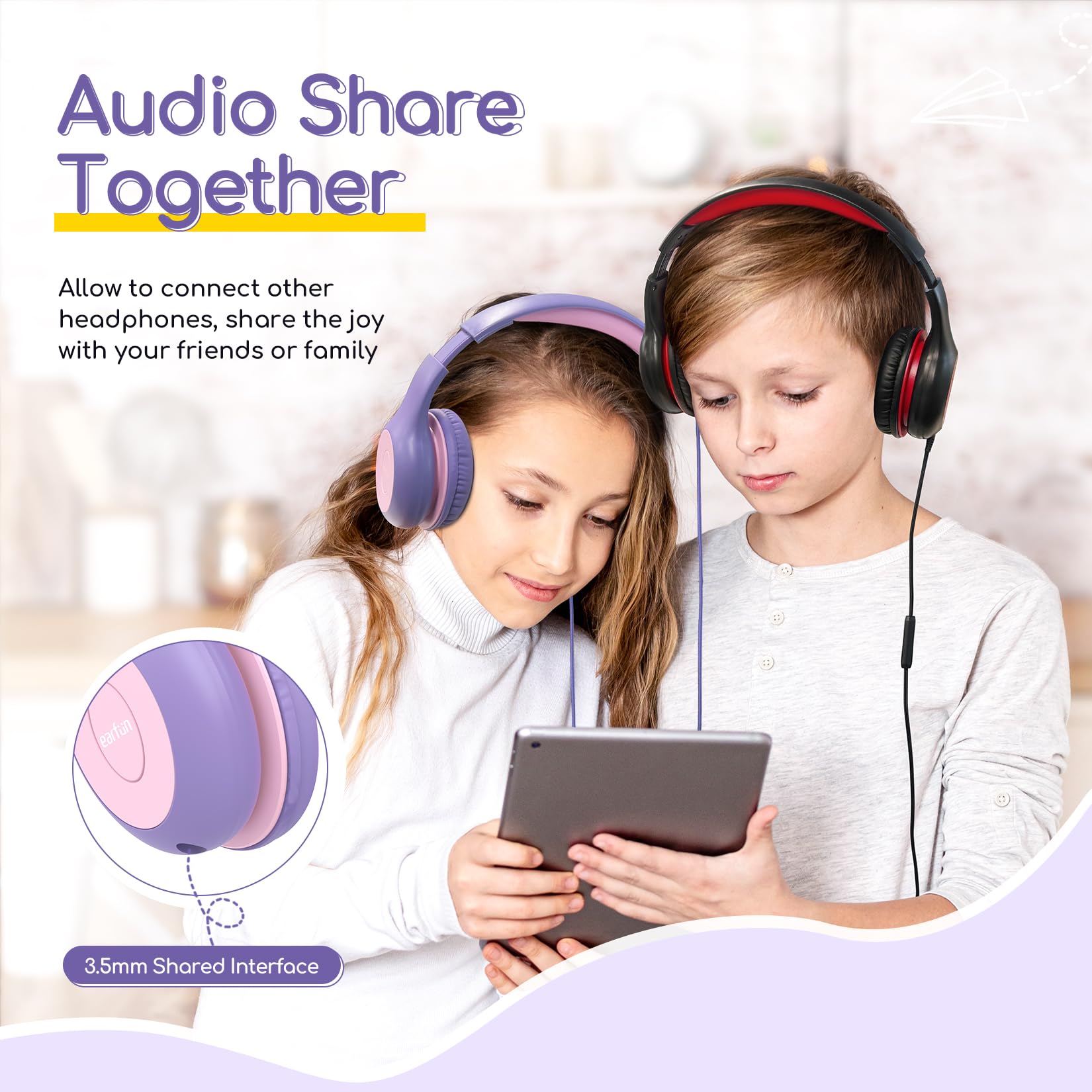 EarFun K1 Kids Headphones Wired with Mic, Volume Limit Headphones for Kids view 7