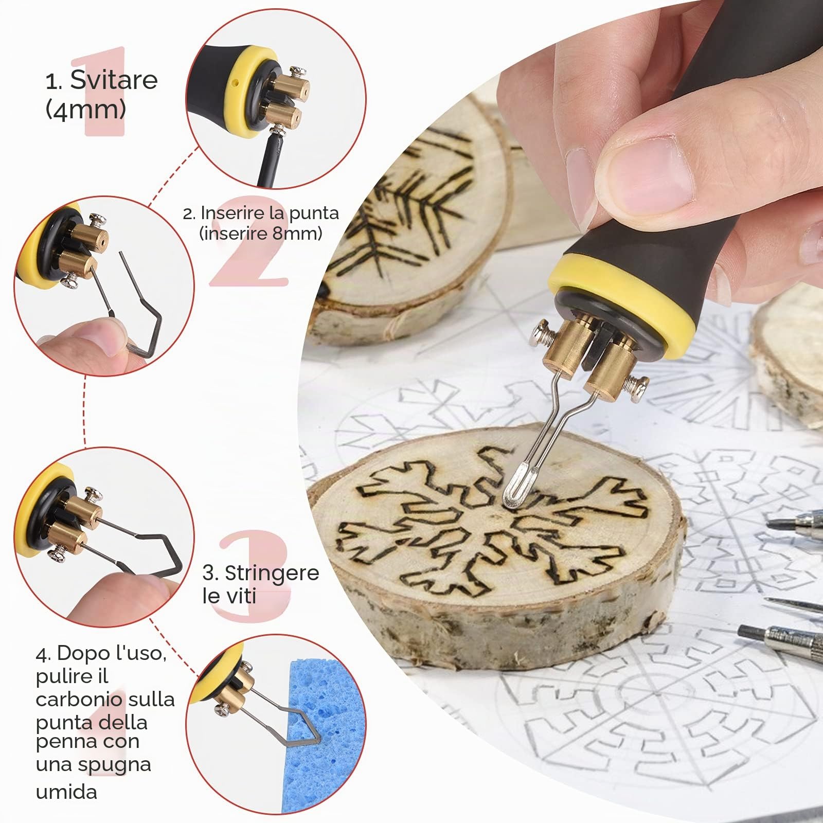Pirografo Professionale Kit,Pirografo per Legno Stufa a legna LCD da 60 W Con display digitale 2 Penne e 33 Punti Solidi 0-750°C per Legno, Pelle, Zucca