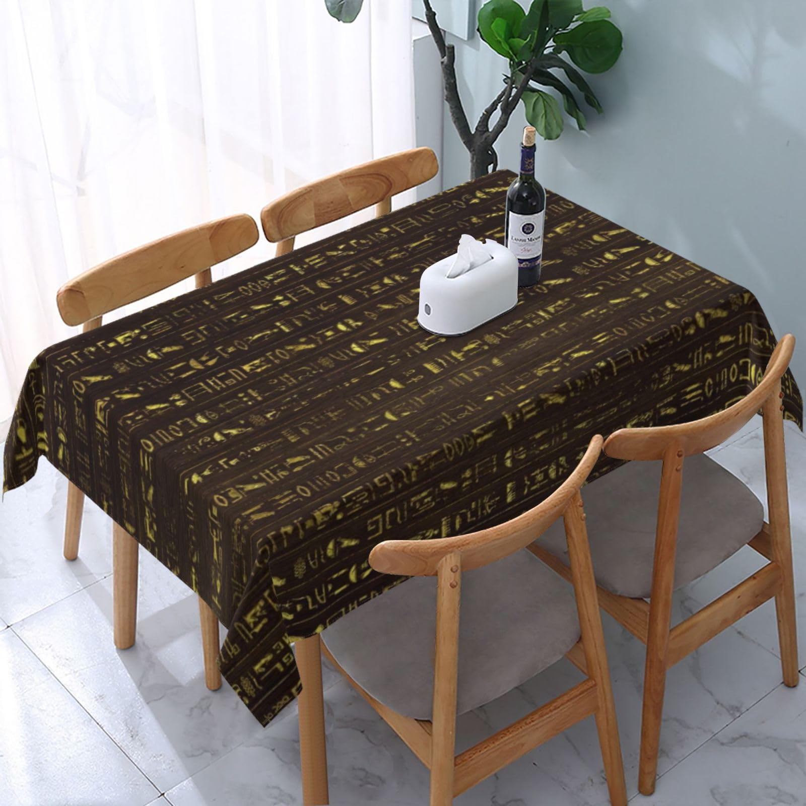 HLBSDM Ancient Egyptian Pyramids Vintage Cultural Symbols Rectangle Tablecloth, Suitable for Wedding, Party and Restaurant Festival Gathering Event Polyester Fabric Decorative Tablecloth(54x72in)