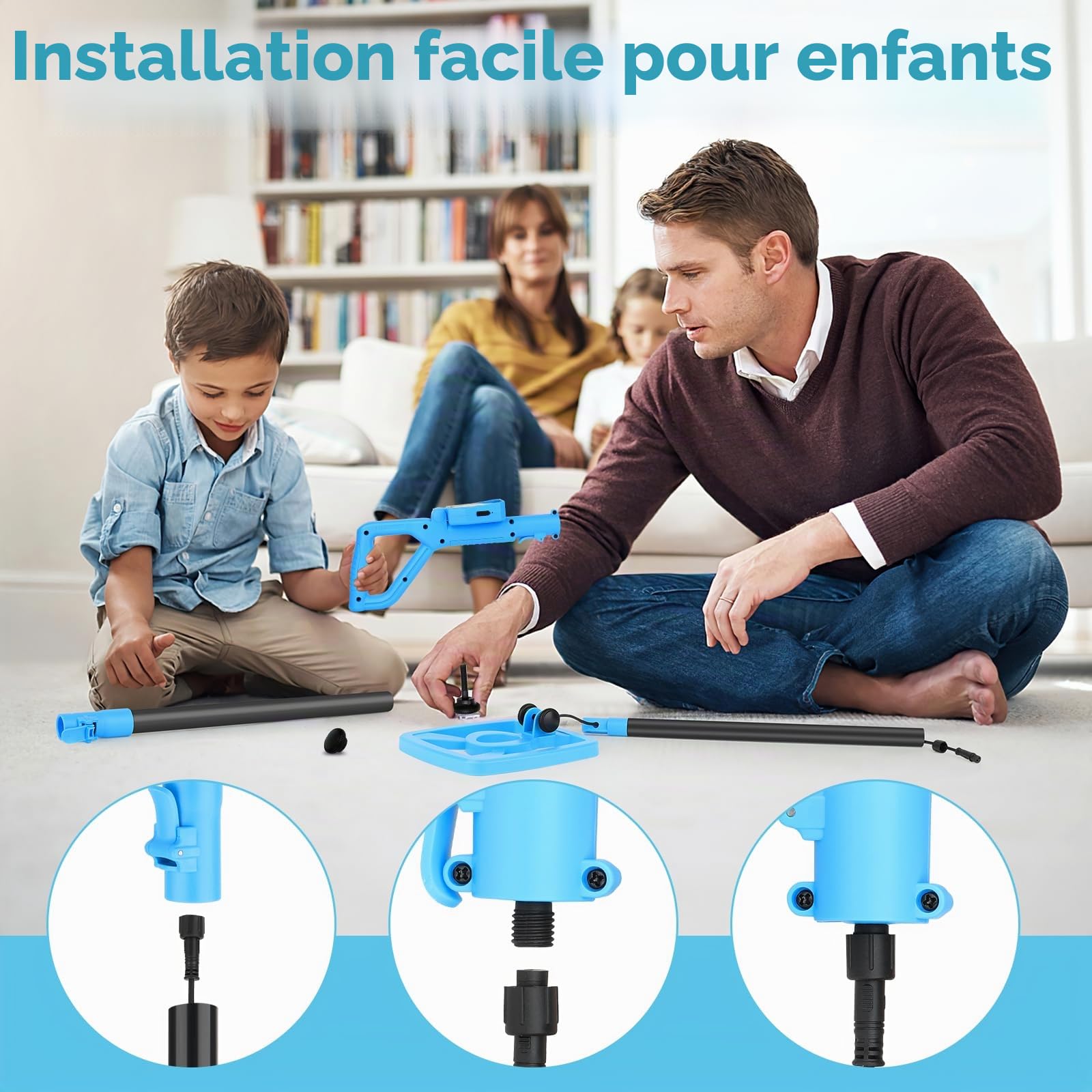 【Type-C】 OMMO Détecteur de Métaux Enfants, 72-100cm Réglable Détecteur de Métaux Rechargeable avec Écran LCD, Haute Sensibilité, IP67 Étanche pour Exploration en Plein Air, Recherche de Métaux (Bleu)