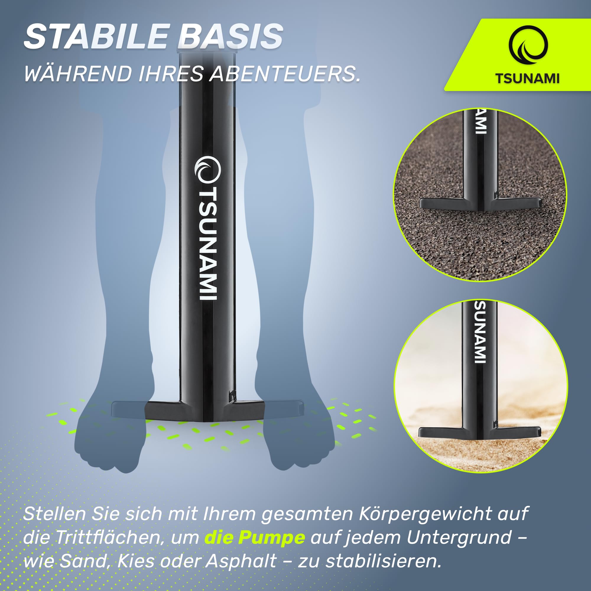 Tsunami SUP-Handpumpe, max. 2 bar (29 PSI), High Big Volume, Doppelt wirkende, Luftpumpe, Hochdruck-Superpumpe für Kajak, Dingy Boote, Paddelboard, Schlauchboot SUP und Stand Up Paddle Board