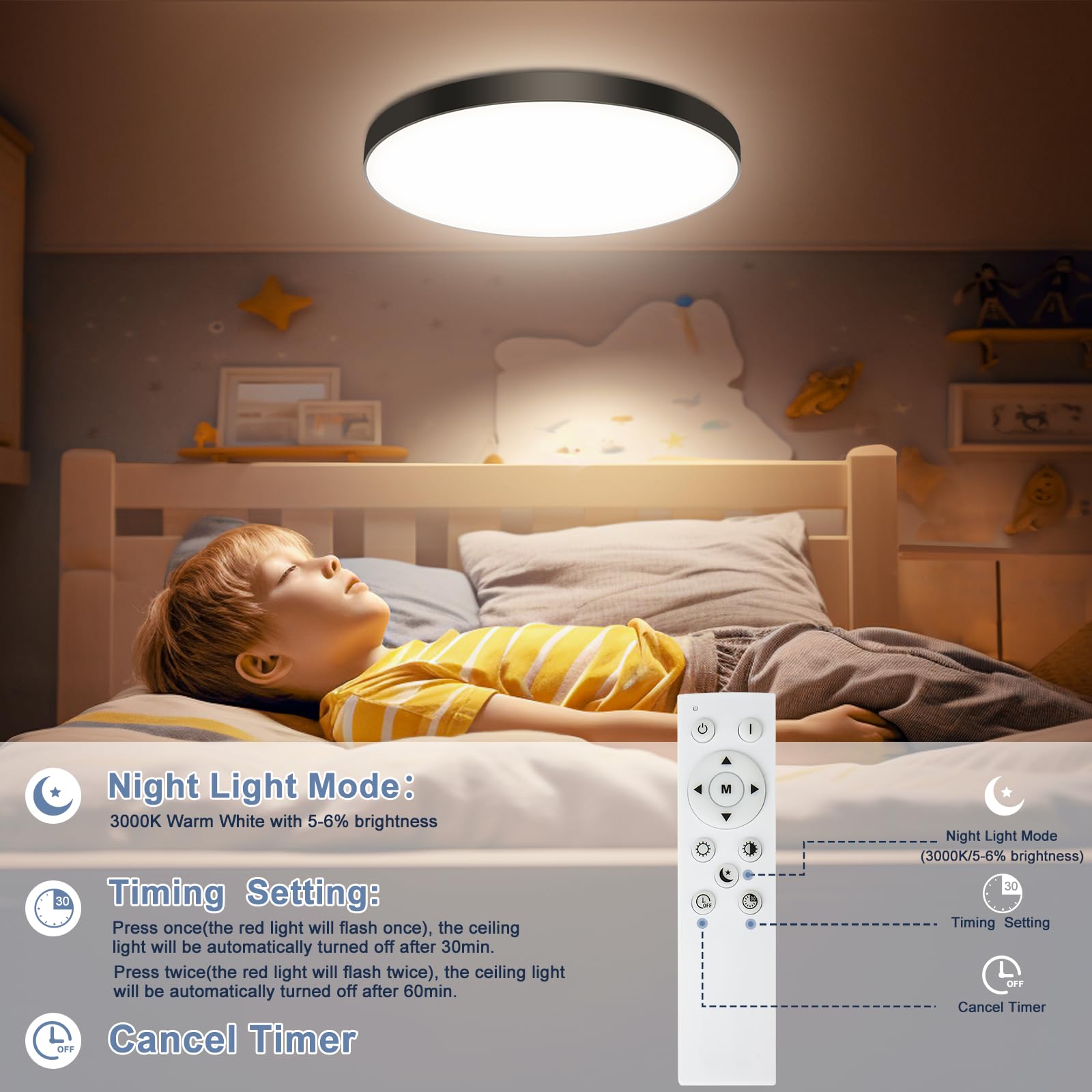 OUILA Plafoniera LED Soffitto Dimmerabile [2 Pezzi], 24W Lampada da Soffitto con Telecomando 3000K-6500K Plafoniera Bagno IP44 Impermeabile Ø28CM 2000LM Lampadario LED per Cameretta, Cucina, Soggiorno