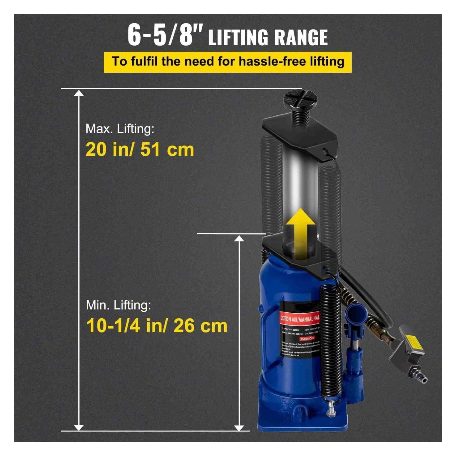 Cric Idraulico ad Aria a Bottiglia da 20 tonnellate, Manuale, 44092 libbre, Riparazione for Camper, Camion Auto Pesanti,Alta capacità di Carico