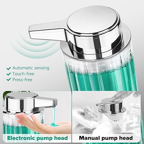 Miniatura 2 de Dispensador automático de jabón líquido para cocina dispensador de jabón automático transparente sin contacto de vidrio de 11 onzas para baño,